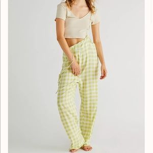 Free People Cream and Green Checkered Jumpsuit